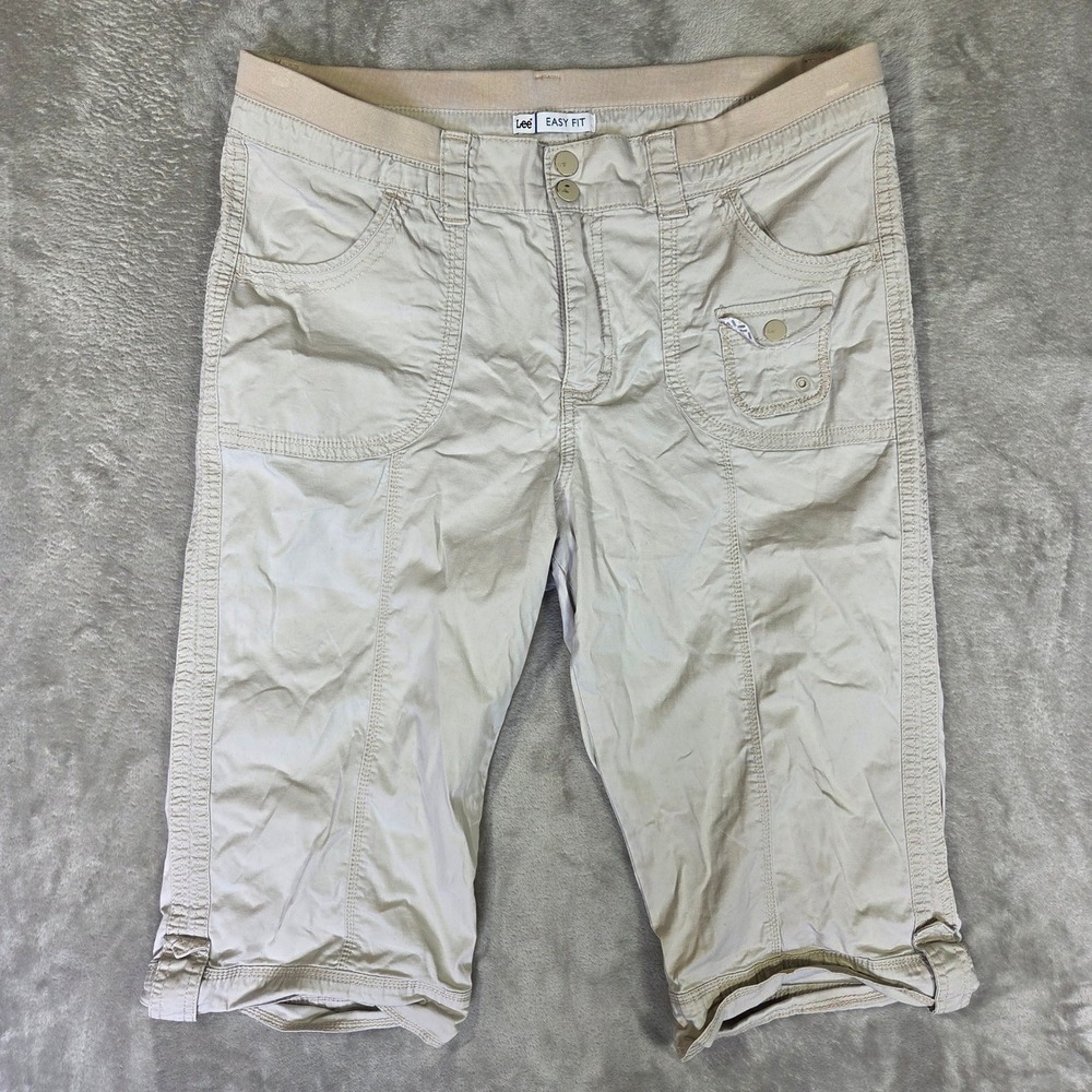 Lee Easy Fit Womens Tan Khaki Stretch Capri Pants Size 16M Elastic Waist Cargo